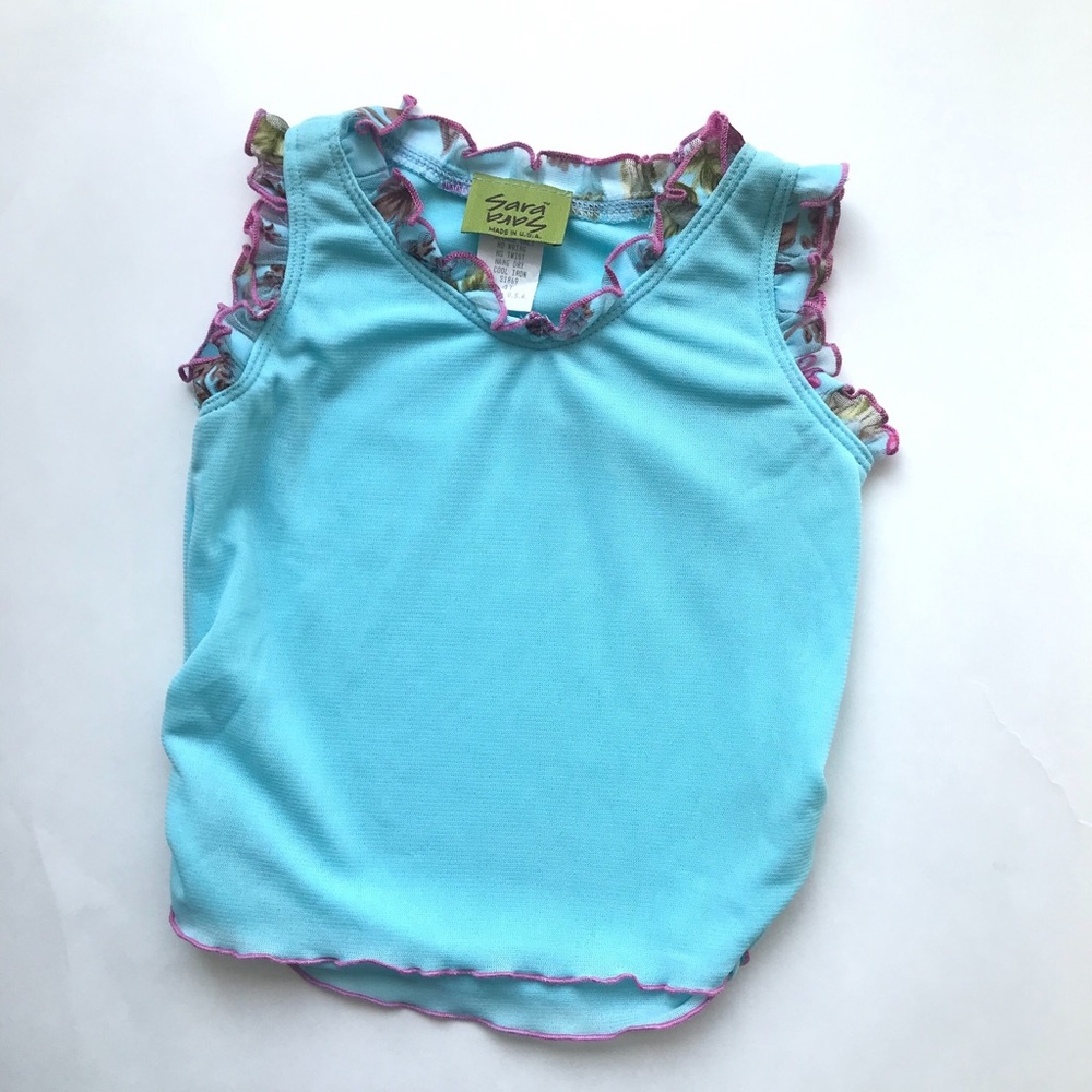 NEW Sara Sara Blue Mesh Floral Ruffle Edges Sleeveless Summer Tank Top Girls 4T